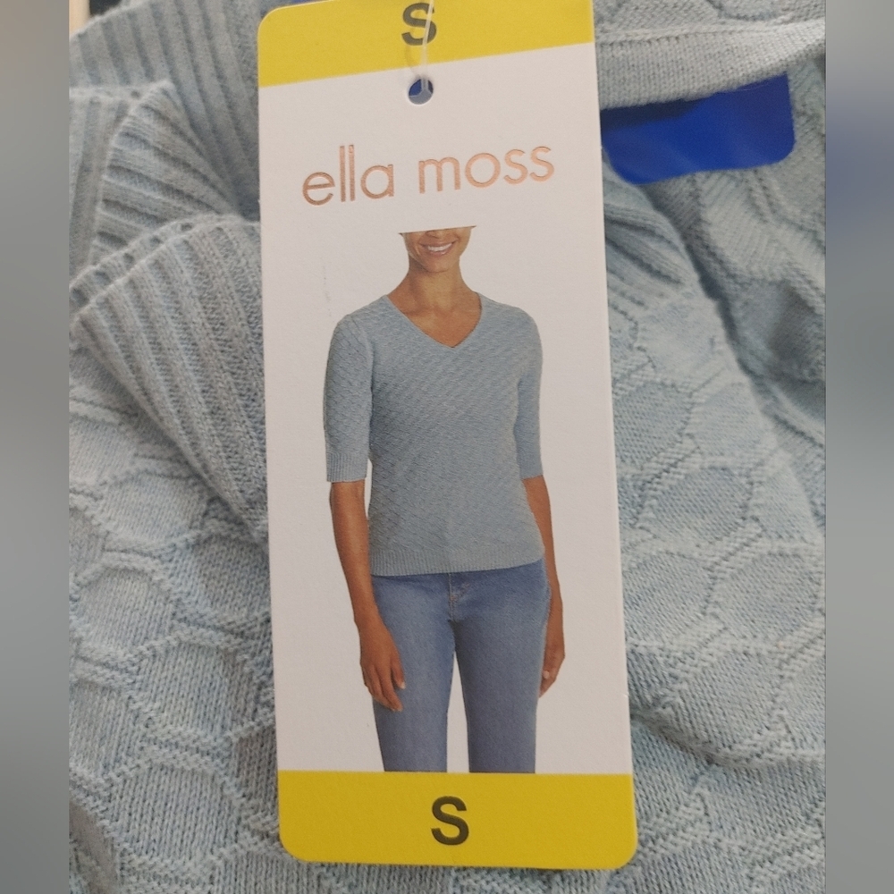 Nwt Ella Moss Women's Elbow Sleeve Lightweight Ss Sweater Blue Summer Spring — image 6 of 7